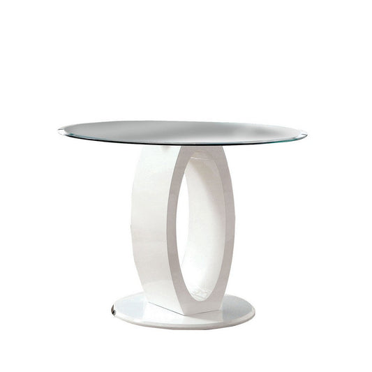 Round Glass Top Counter Height Table | Oval Base | White