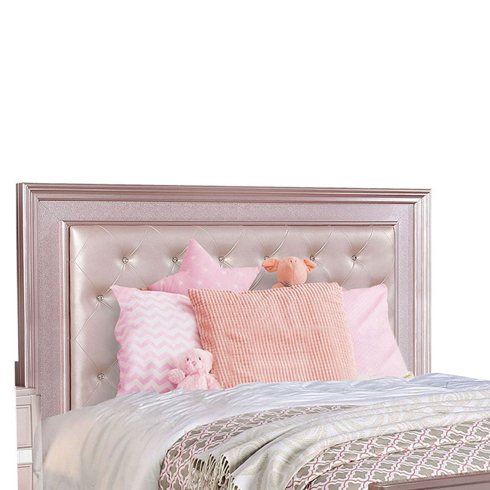 Button Tufted Full Size Bed with Leatherette Headboard Rose Gold By Casagear Home BM217489