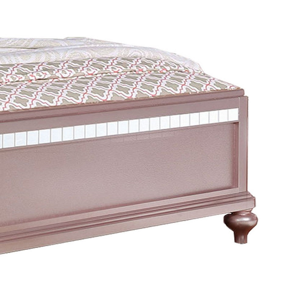 Button Tufted Full Size Bed with Leatherette Headboard Rose Gold By Casagear Home BM217489