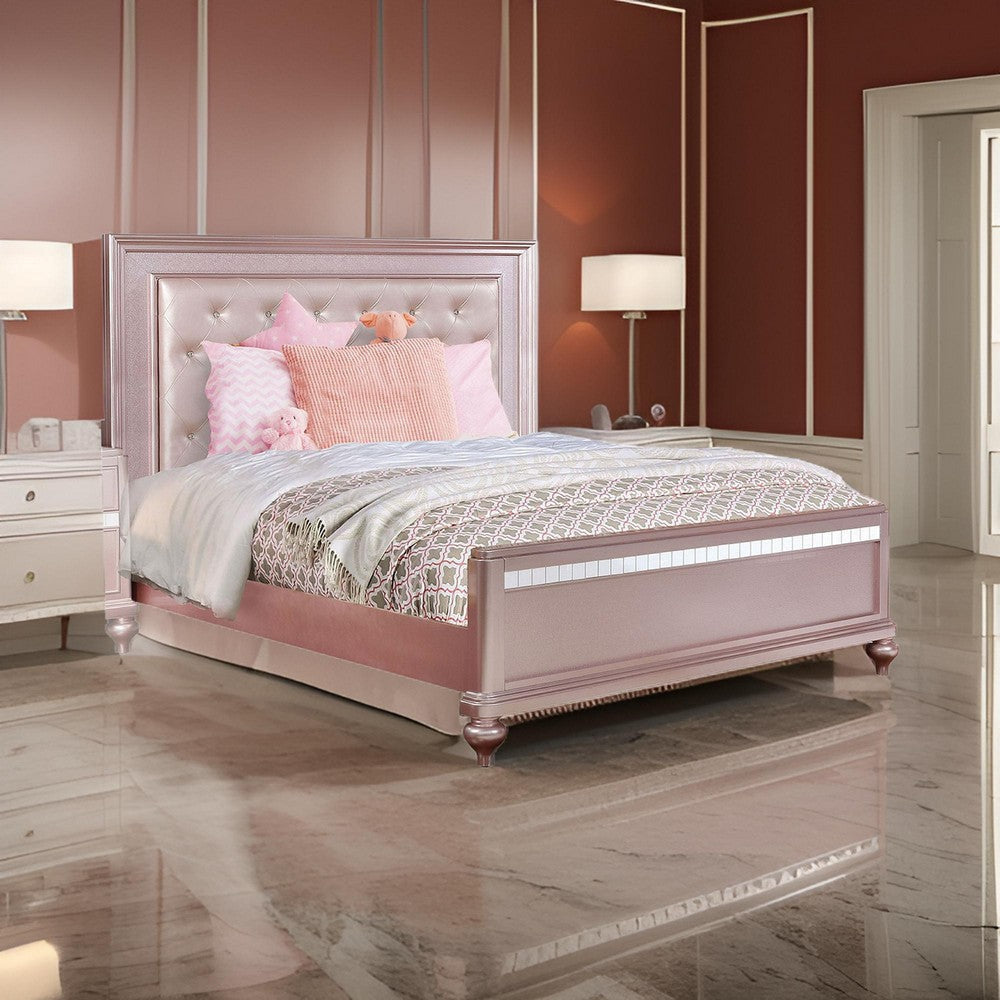 Button Tufted Full Size Bed with Leatherette Headboard Rose Gold By Casagear Home BM217489