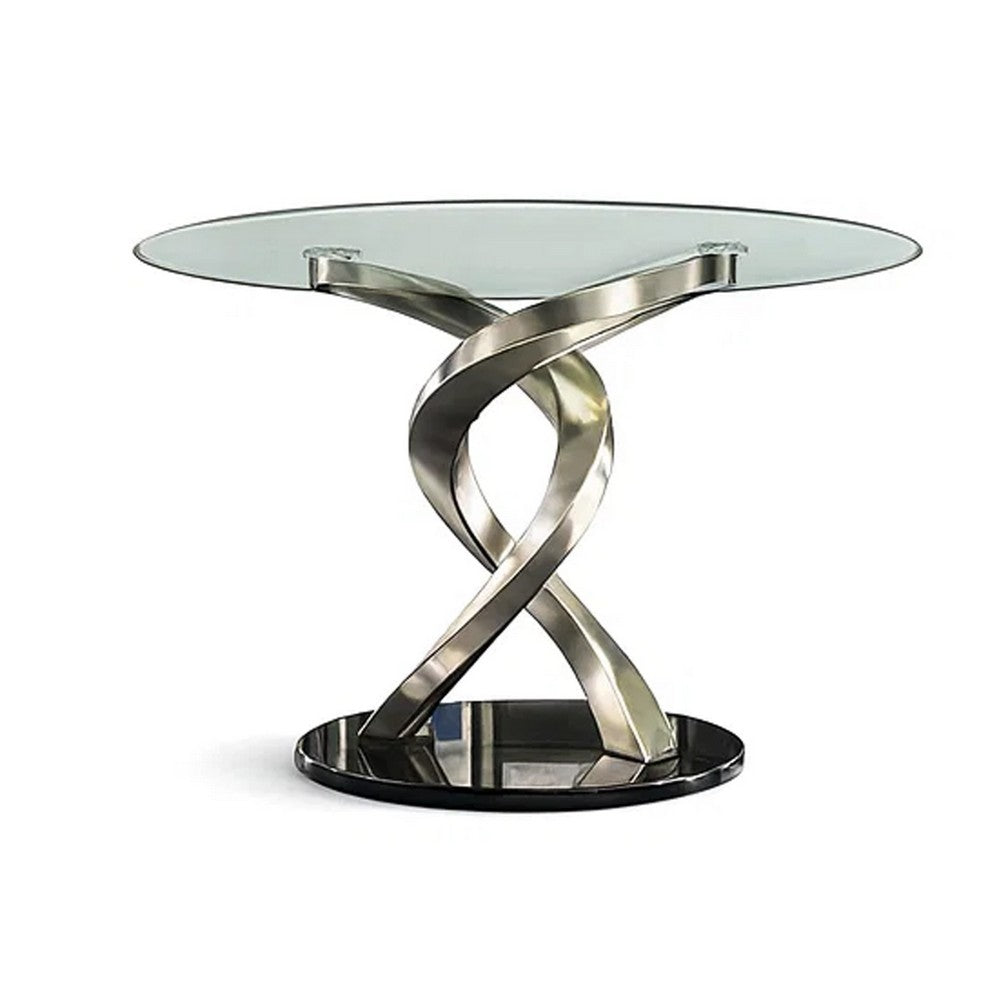 Contemporary Dining Table | Round | Swirl Metal Base | Black & Silver