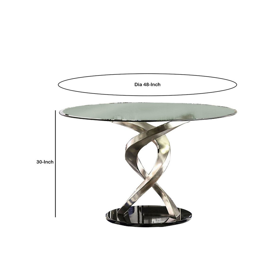 Contemporary Dining Table | Round | Swirl Metal Base | Black & Silver