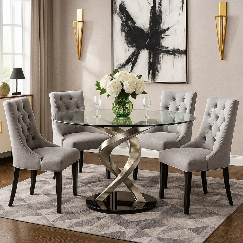 Contemporary Dining Table | Round | Swirl Metal Base | Black & Silver