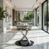 Contemporary Dining Table | Round | Swirl Metal Base | Black & Silver