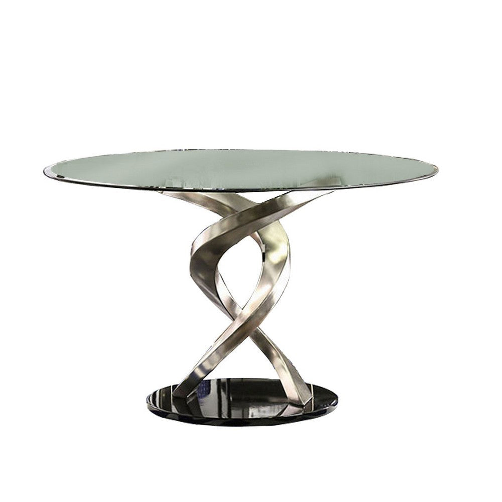 Contemporary Dining Table | Round | Swirl Metal Base | Black & Silver