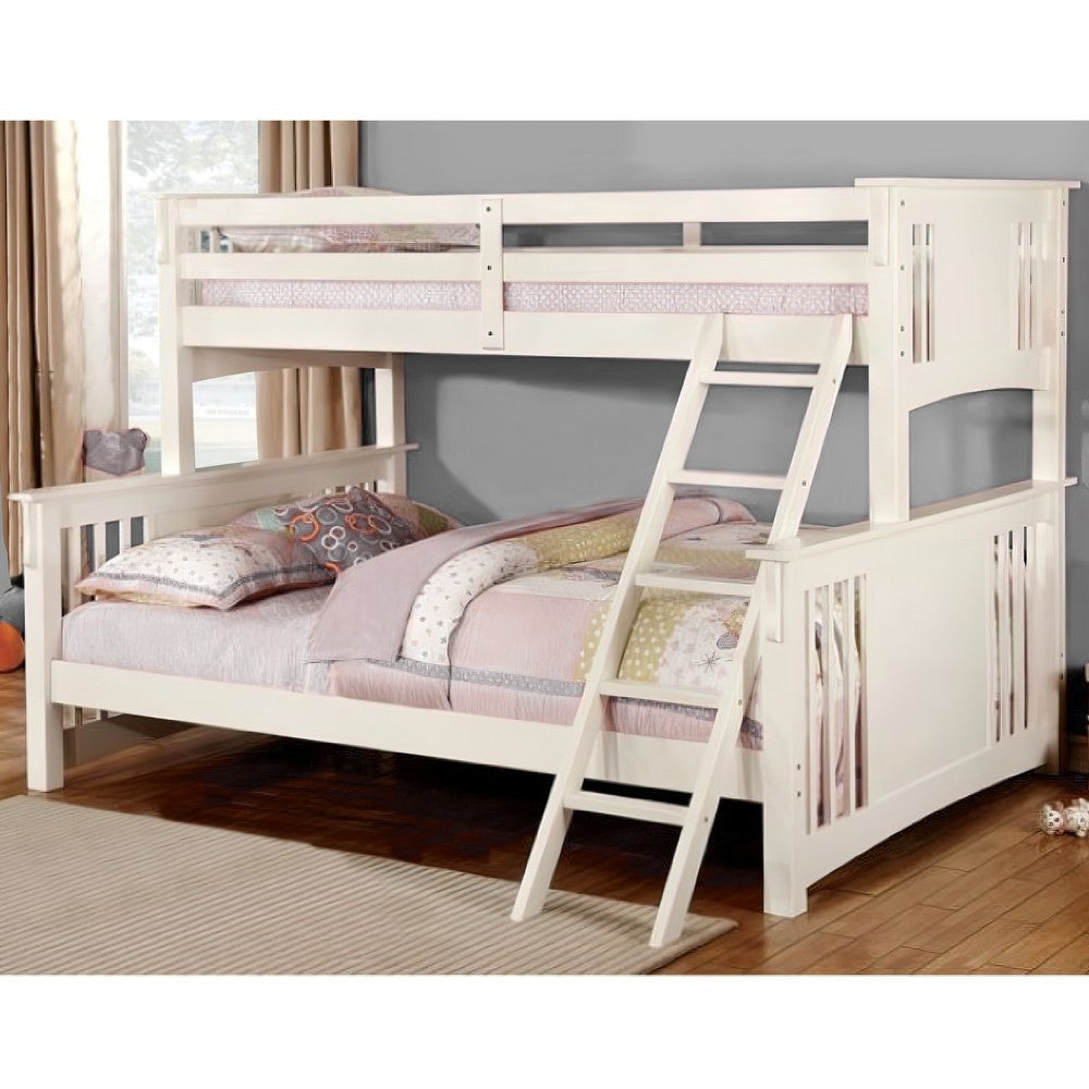 Mission Style Extra Large Twin over Queen Size Bed with Ladder White By Casagear Home BM217530