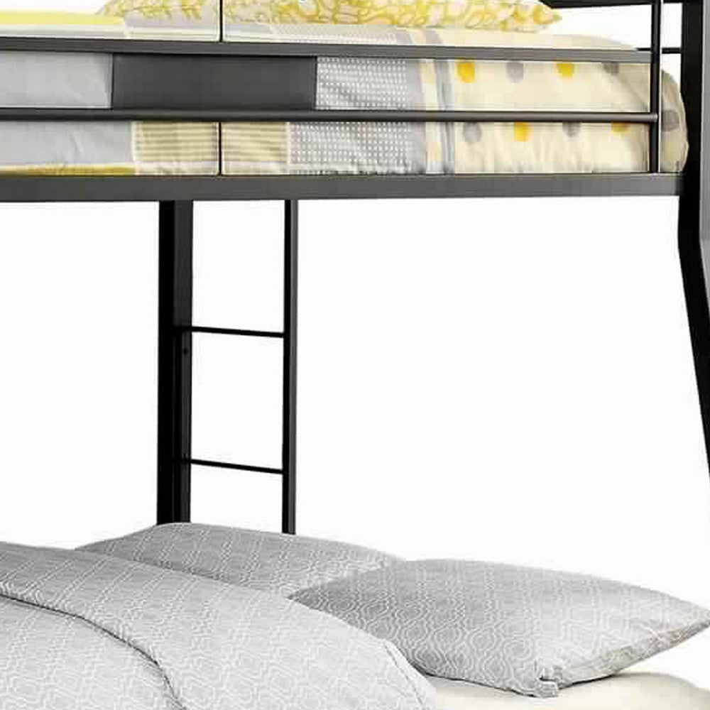 Horizontal Slatted Metal Full Over Queen Bunk Bed with 2 Ladders Black By Casagear Home BM217535