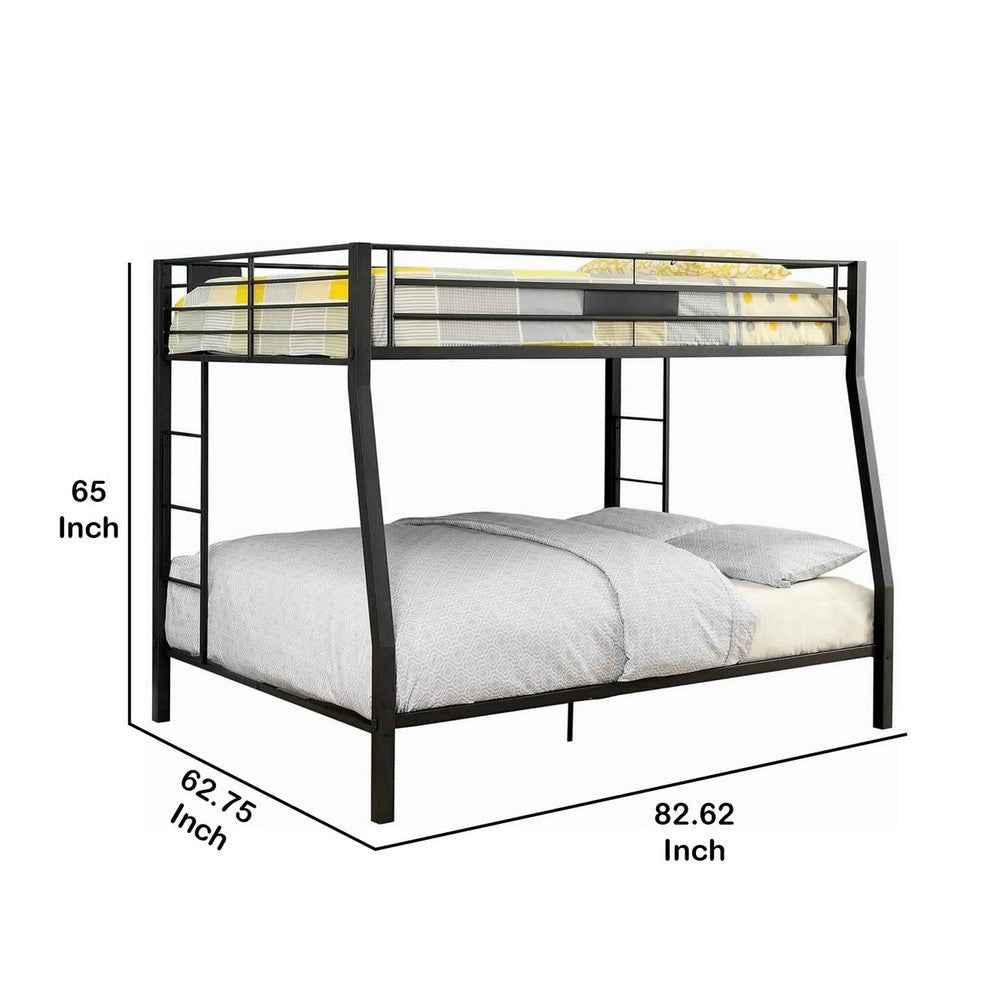 Horizontal Slatted Metal Full Over Queen Bunk Bed with 2 Ladders Black By Casagear Home BM217535