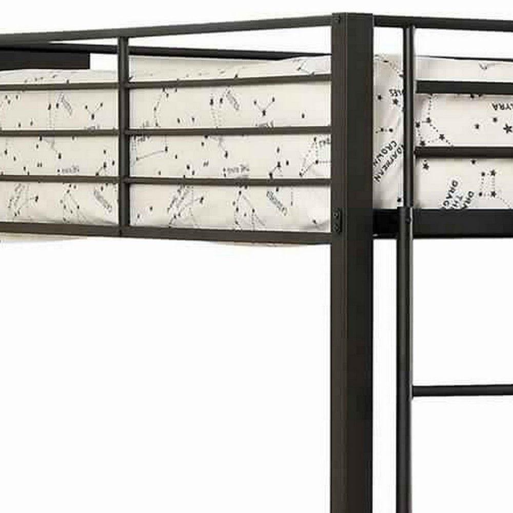 Horizontal Slatted Metal Queen Over Queen Bunk Bed with Ladder Black By Casagear Home BM217536