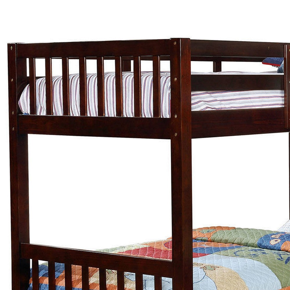 Wooden L Shaped Twin Quad Bunk Bed with Attached Ladder Brown By Casagear Home BM217576