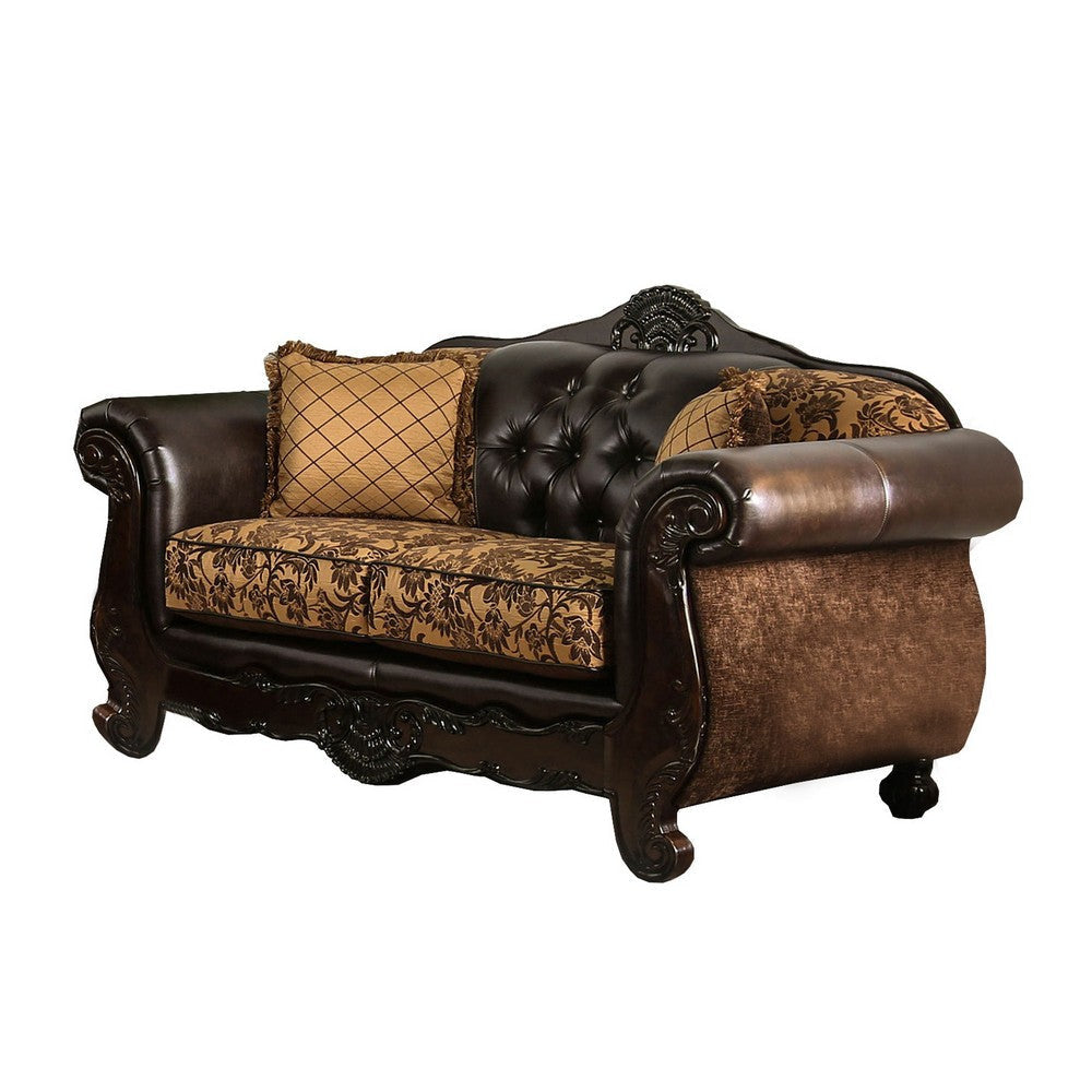 Traditional Loveseat | Wood Frame | Button Tufted Backrest | Brown