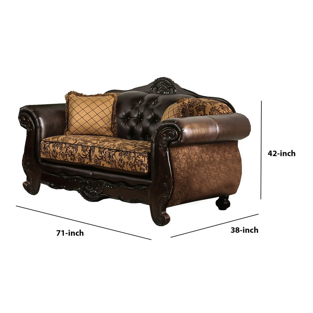 Traditional Wooden Loveseat with Button Tufted Backrest Brown By Casagear Home BM217600