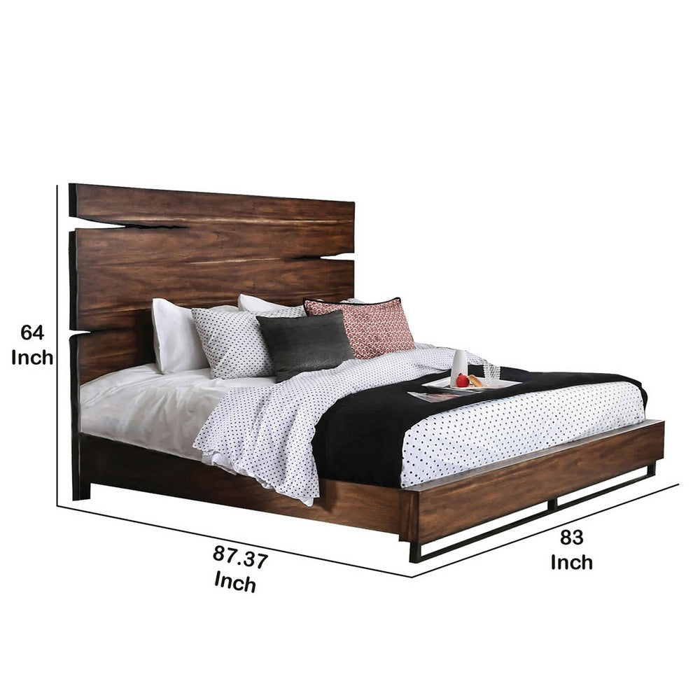 Wooden Eastern King Size Bed with High Headboard Brown By Casagear Home BM217631