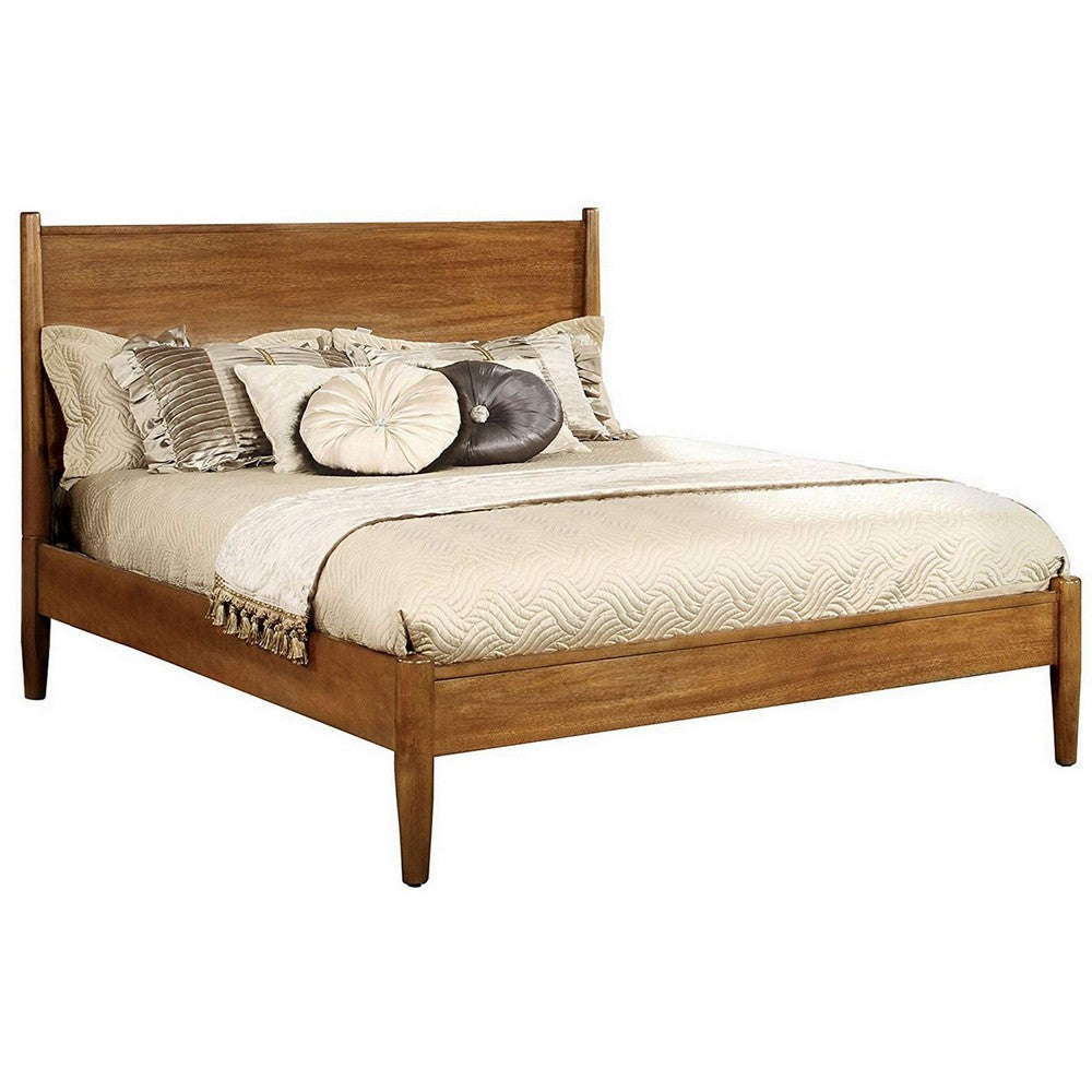 Wooden California King Size Bed with Panel Headboard, Oak Brown By Casagear Home