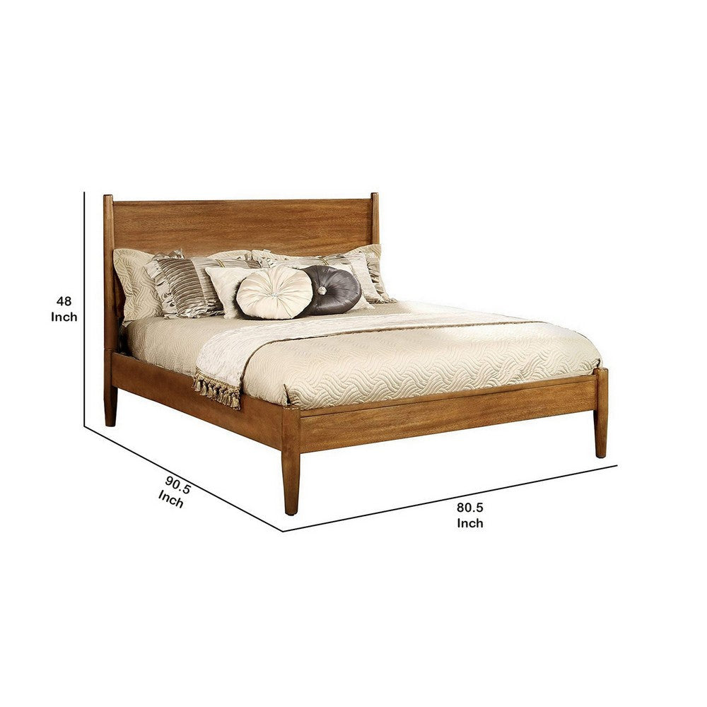 Wooden California King Size Bed with Panel Headboard Oak Brown By Casagear Home BM217638