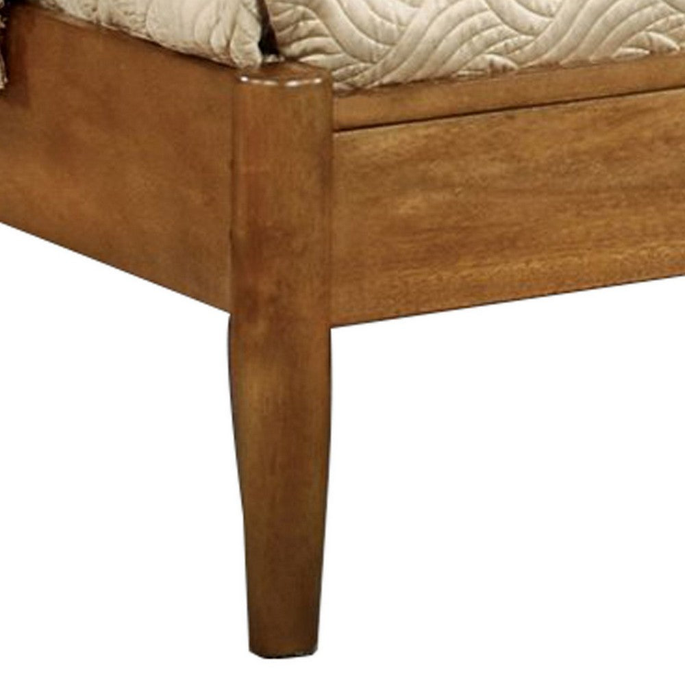 Wooden Eastern King Size Bed with Panel Headboard, Oak Brown