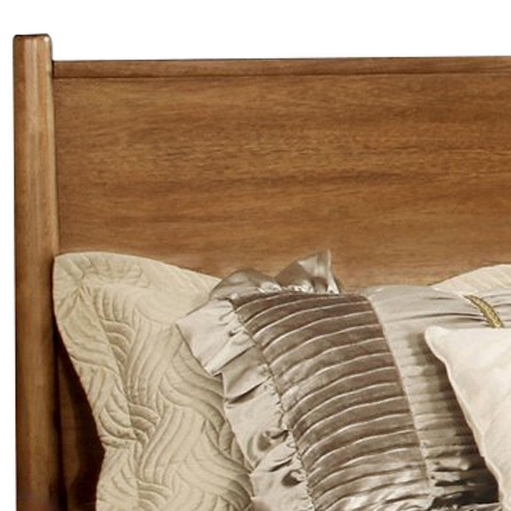 Wooden Eastern King Size Bed with Panel Headboard, Oak Brown