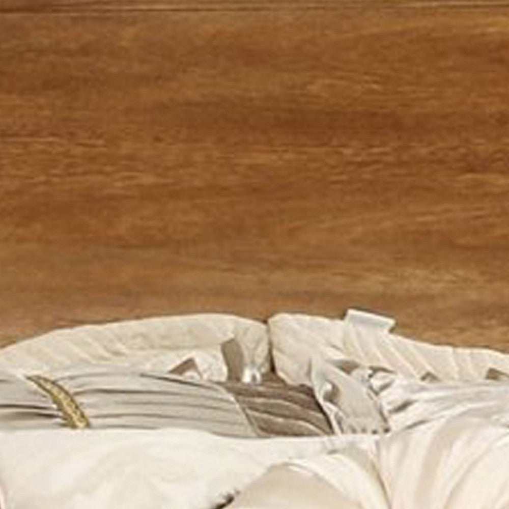 Wooden Eastern King Size Bed with Panel Headboard, Oak Brown