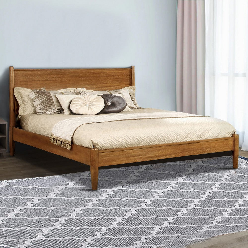 Wooden Eastern King Size Bed with Panel Headboard, Oak Brown