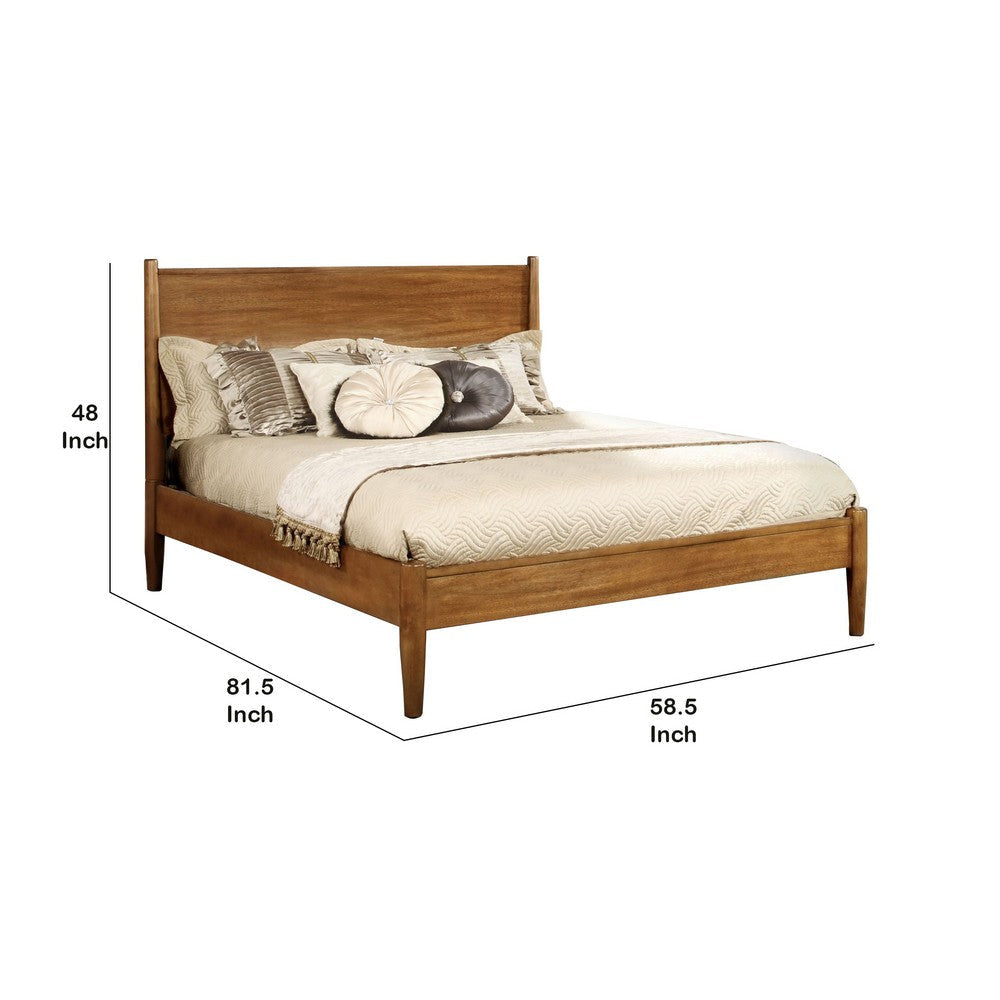 Wooden Full Size Bed with Panel Headboard Oak Brown By Casagear Home BM217640