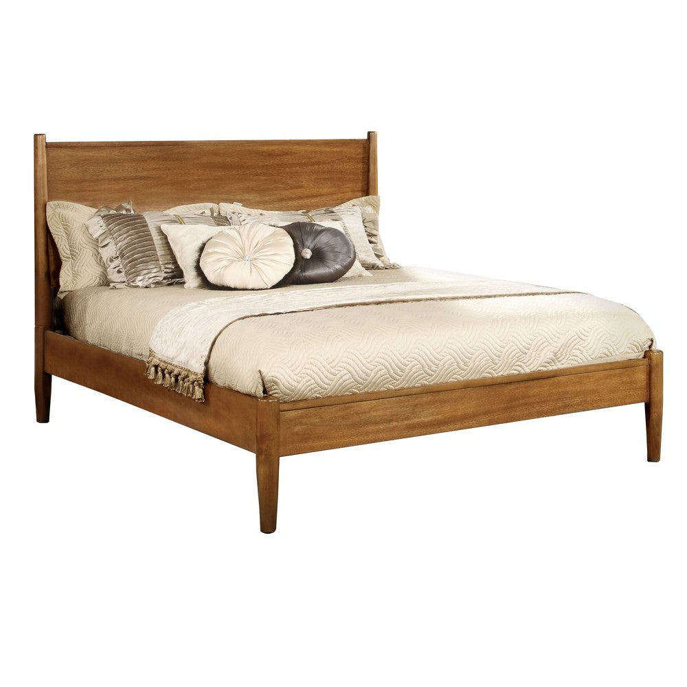 Wooden Full Size Bed with Panel Headboard, Oak Brown By Casagear Home