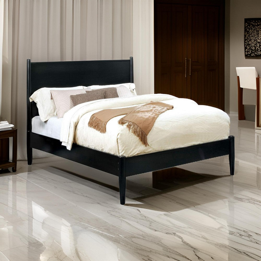 Wooden Eastern King Size Bed with Panel Headboard, Black