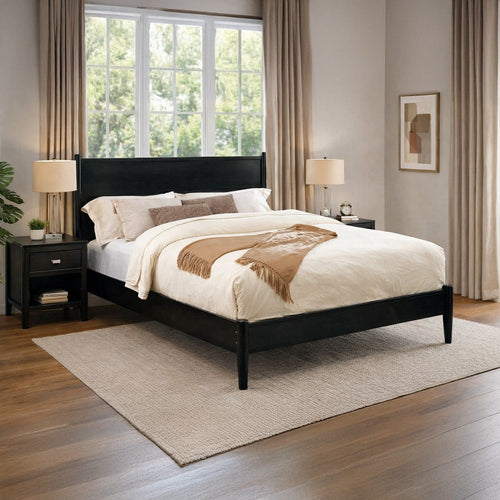 Wooden Eastern King Size Bed with Panel Headboard, Black