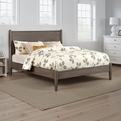 Wooden Eastern King Size Bed with Panel Headboard, Gray