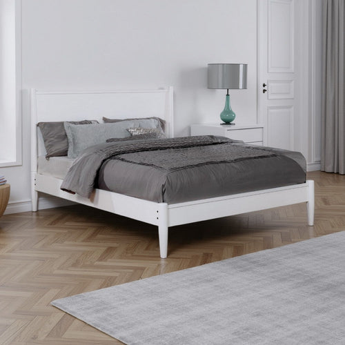 Wooden California King Size Bed with Panel Headboard, White