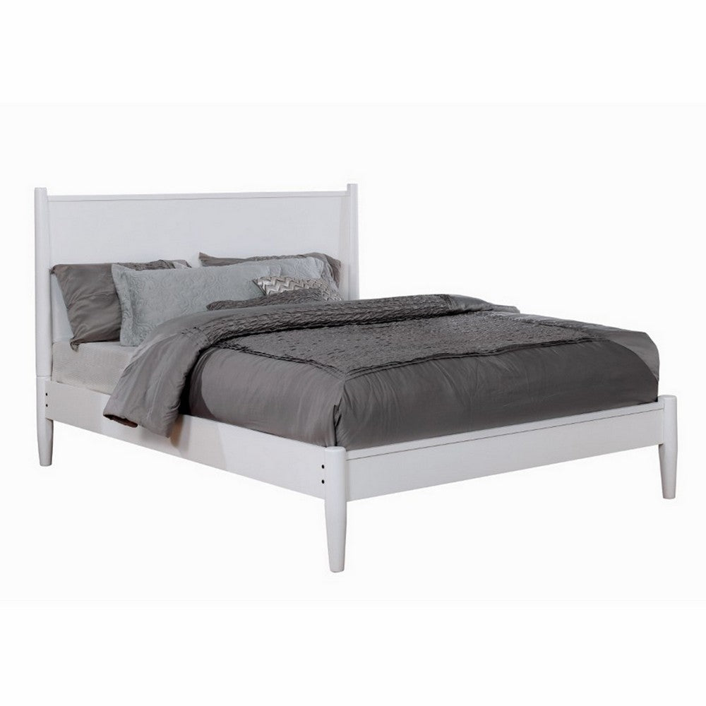Wooden California King Size Bed with Panel Headboard, White