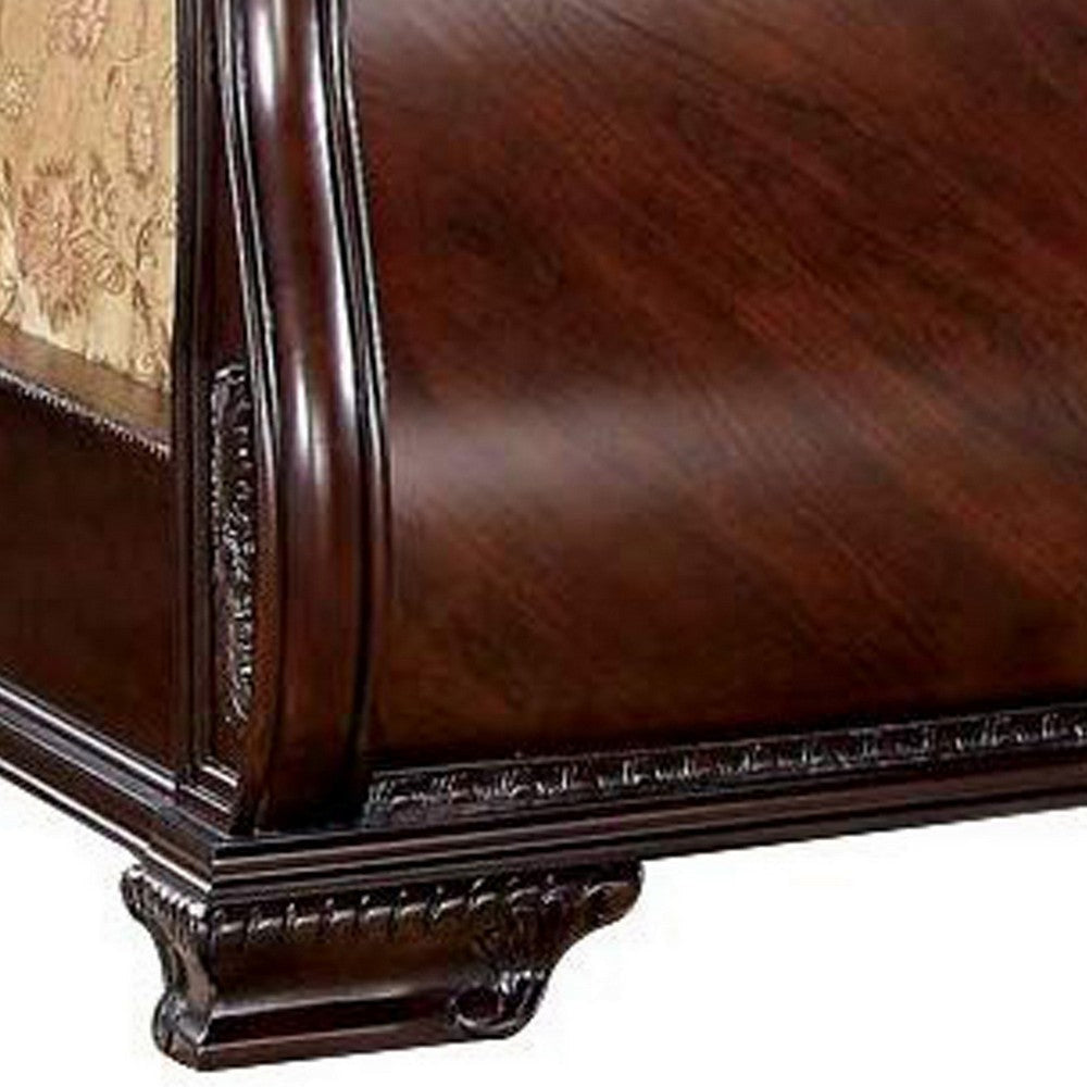 Traditional Eastern King Wooden Sleigh Bed with Intricate Carving Brown By Casagear Home BM217692