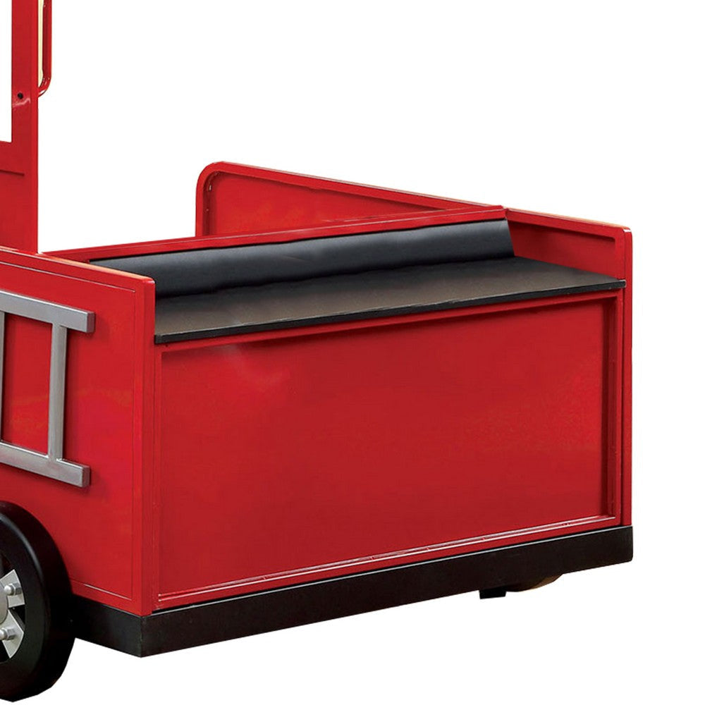 Metal Fire Truck Design Twin Bed with Hidden Storage Red and Black BM217693