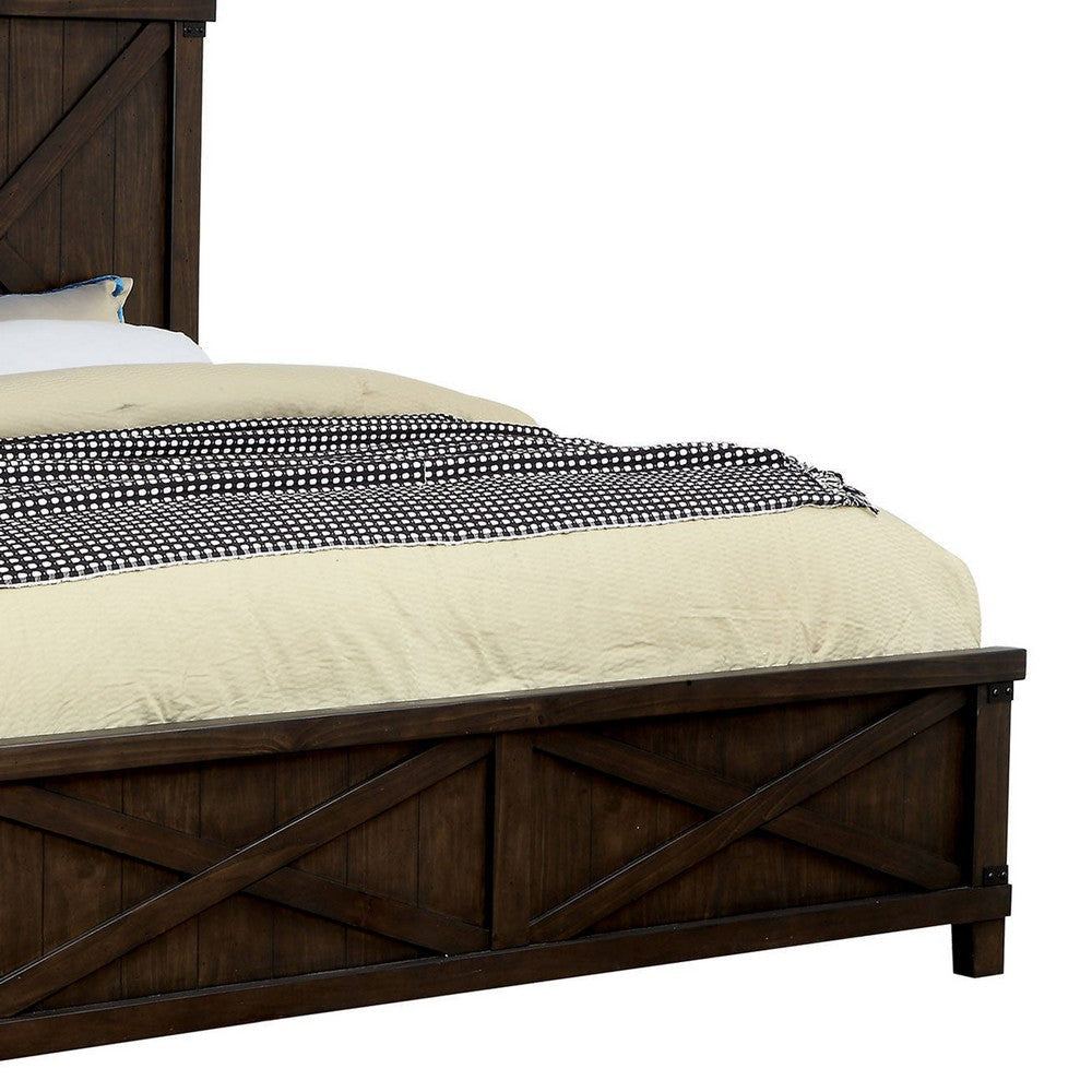 Rustic Wooden Eastern King Size Bed with Barn Style Walnut Brown BM217694