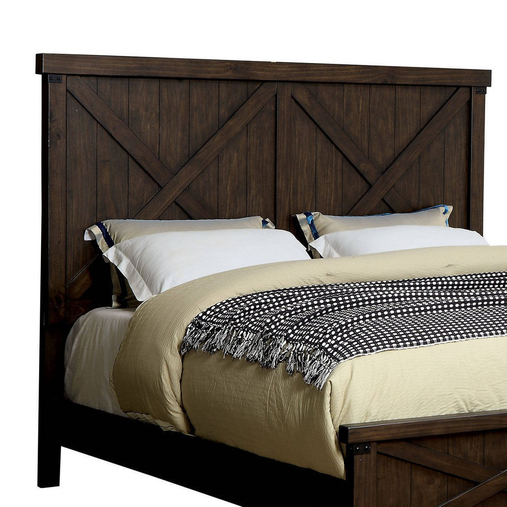Rustic Wooden Eastern King Size Bed with Barn Style Walnut Brown BM217694