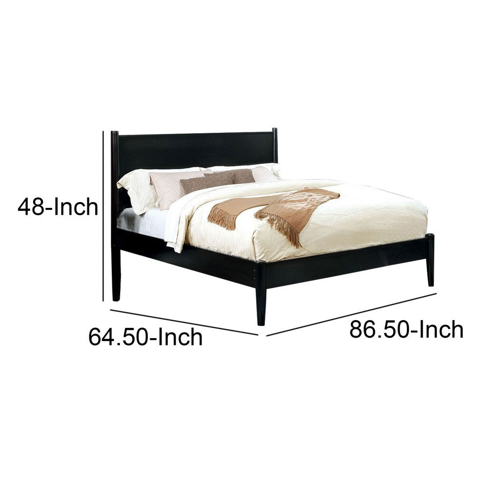 Mid Century Modern Wood Queen Bed with Round Tapered Legs Black By Casagear Home BM217704