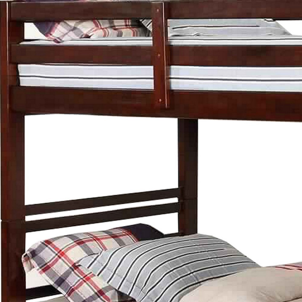 Transitional Twin Over Twin Bed with Attached Ladder and Drawers Brown