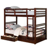 Transitional Twin Over Twin Bed with Attached Ladder and Drawers, Brown