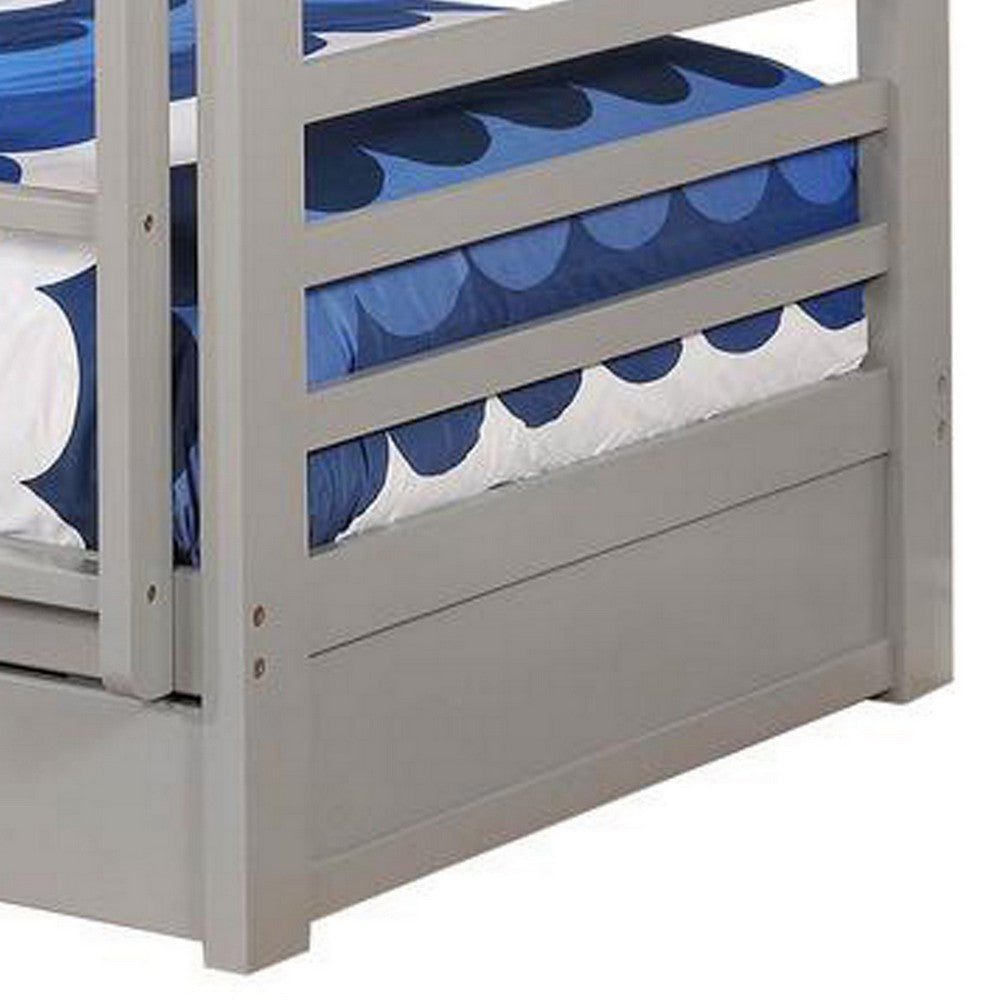 Transitional Twin Over Twin Bed with Attached Ladder and Drawers Gray