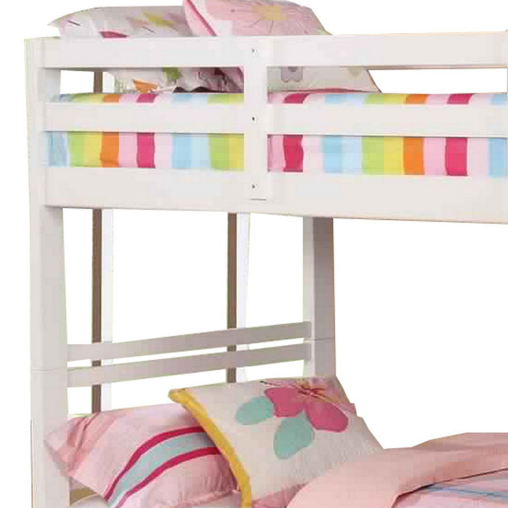 Transitional Twin Over Twin Bed with Attached Ladder and Drawers White By Casagear Home BM217726