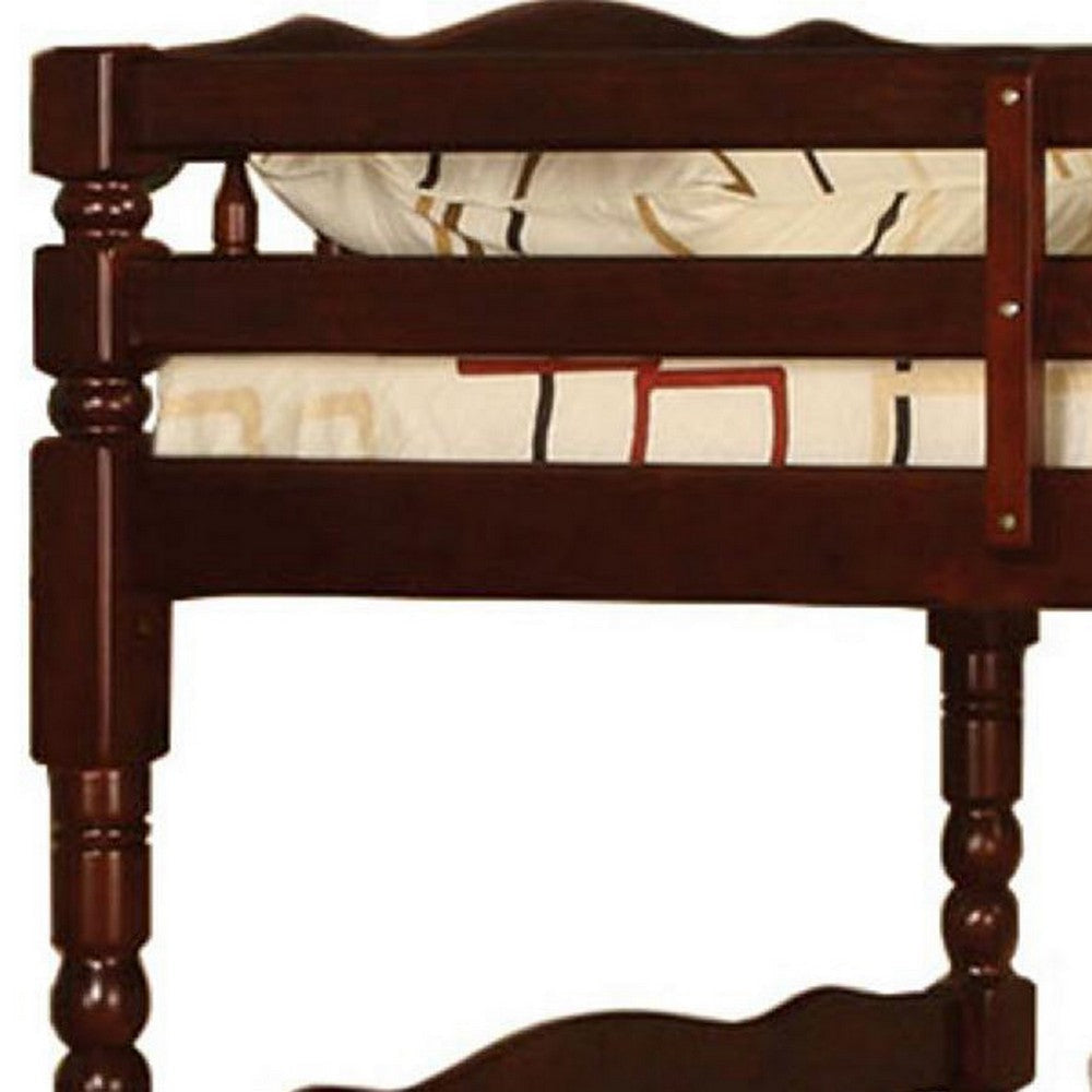 Spindle Design Twin Over Twin Bed with Attached Ladder Cherry Brown By Casagear Home BM217733