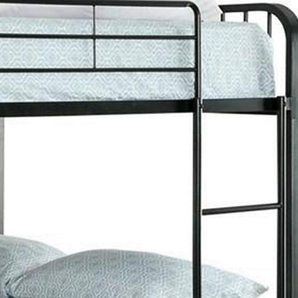 Slatted Design Metal Full Over Full Bunk Bed with Attached Ladder Black By Casagear Home BM217743