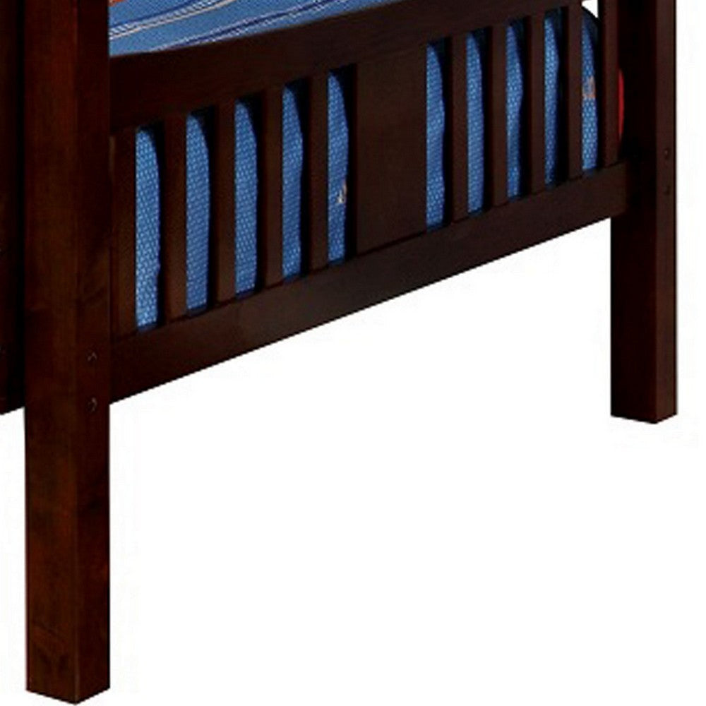 Slatted Full Over Full Bunk Bed with Attached Ladder Walnut Brown