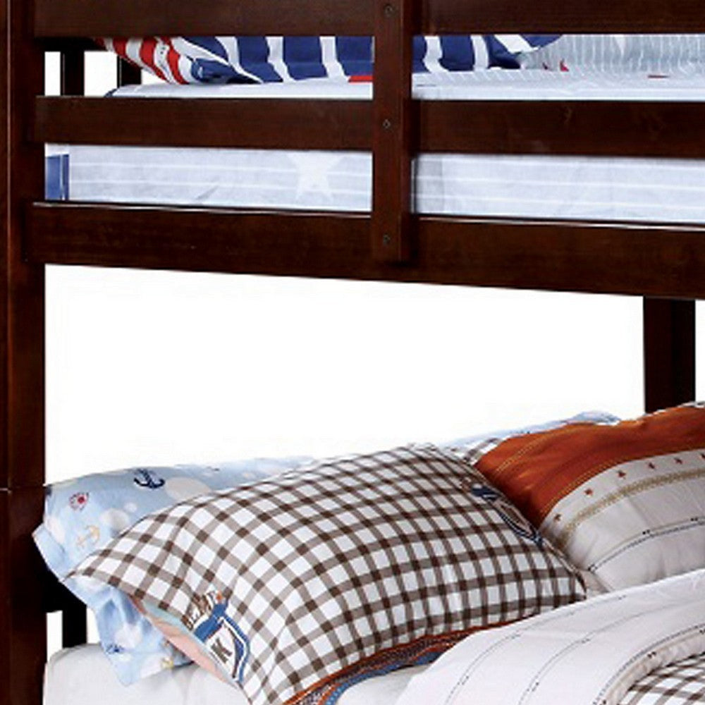 Slatted Full Over Full Bunk Bed with Attached Ladder Walnut Brown