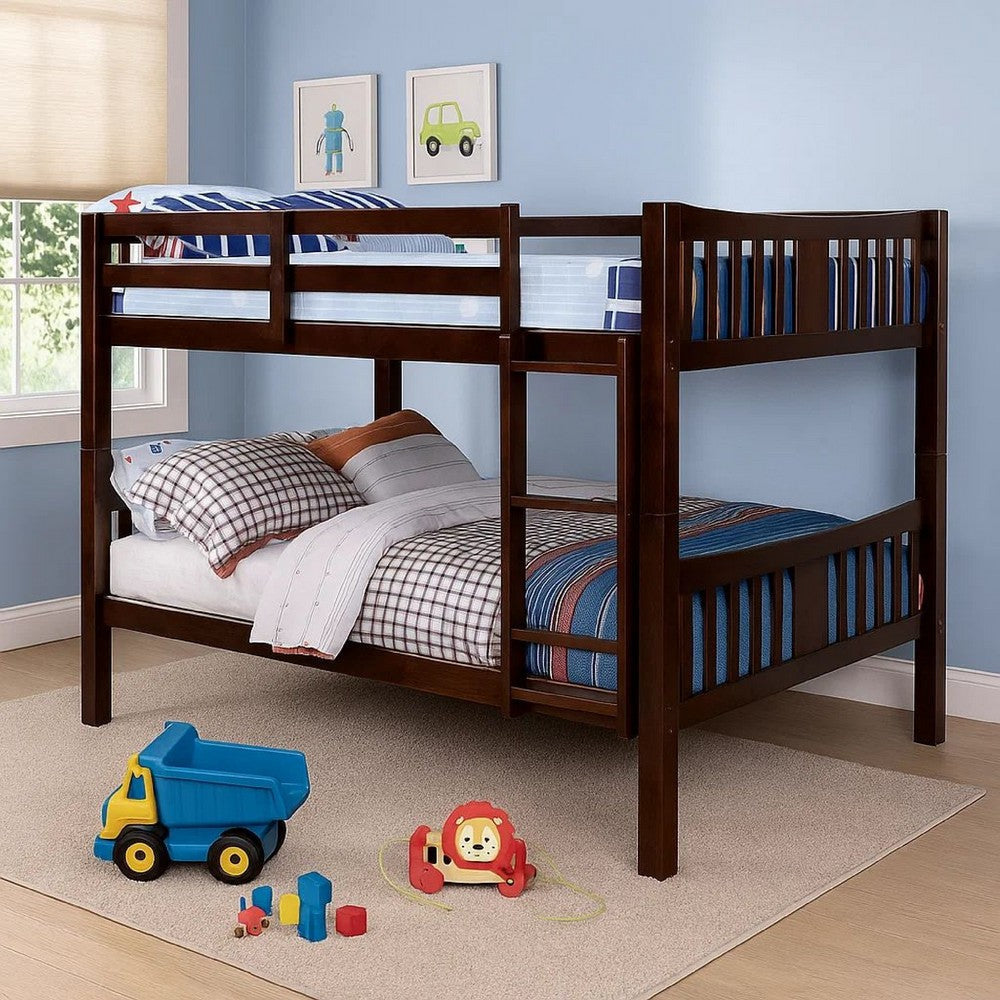 Slatted Full Over Full Bunk Bed with Attached Ladder, Walnut Brown