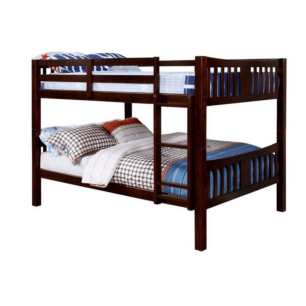 Slatted Full Over Full Bunk Bed with Attached Ladder, Walnut Brown