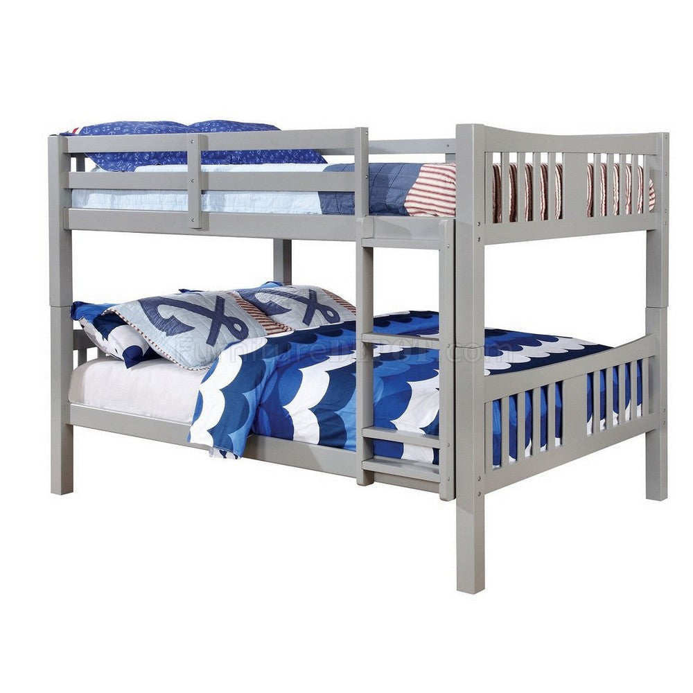 Slatted Full Over Full Bunk Bed with Attached Ladder, Gray