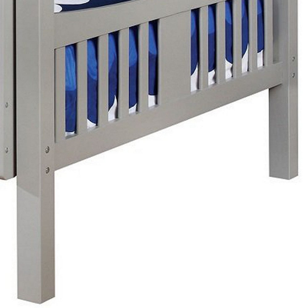 Slatted Full Over Full Bunk Bed with Attached Ladder Gray