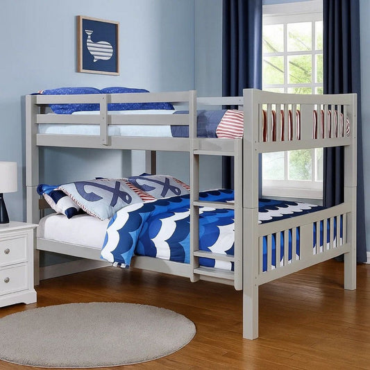 Slatted Full Over Full Bunk Bed with Attached Ladder, Gray