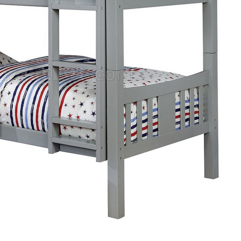 Slatted Twin Over Twin Bunk Bed with Attached Ladder Gray By Casagear Home BM217748