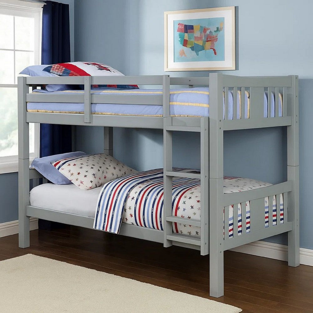 Slatted Bunk Bed | Twin Over Twin | Attached Ladder | Gray